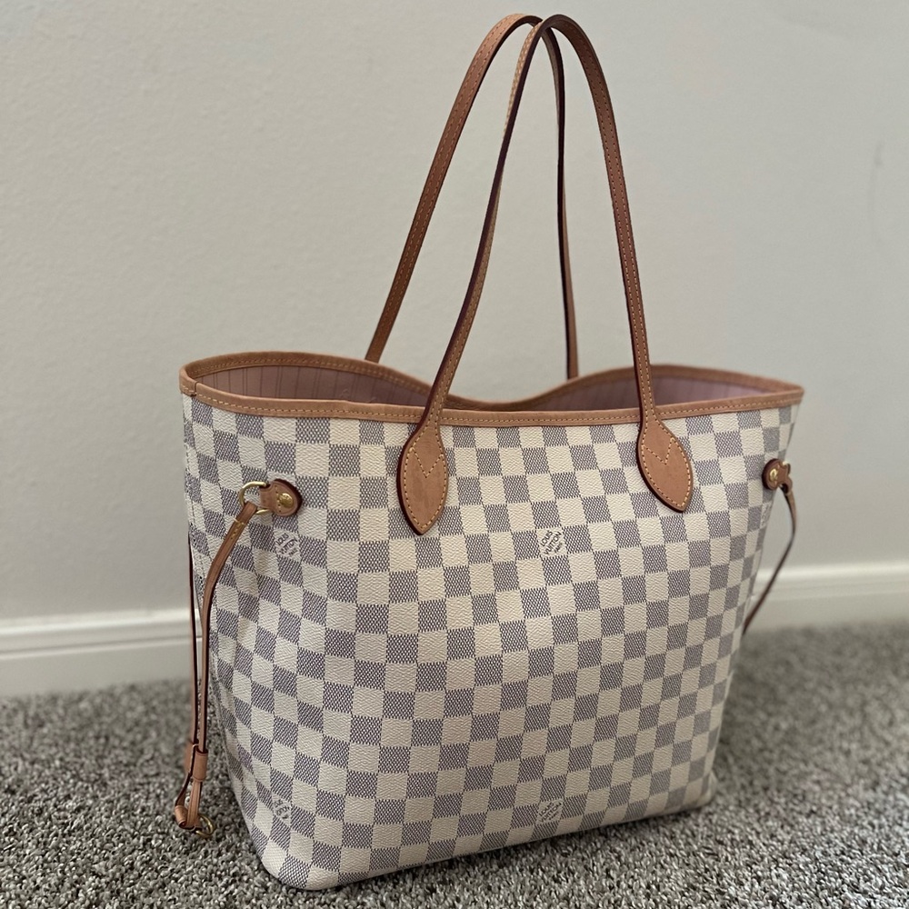 LV NeverFull MM Checkered Ballerine Pink Tote Bag